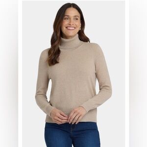 NYDJ 100% Cashmere Turtleneck Sweater Pullover Taupe Size L NWT